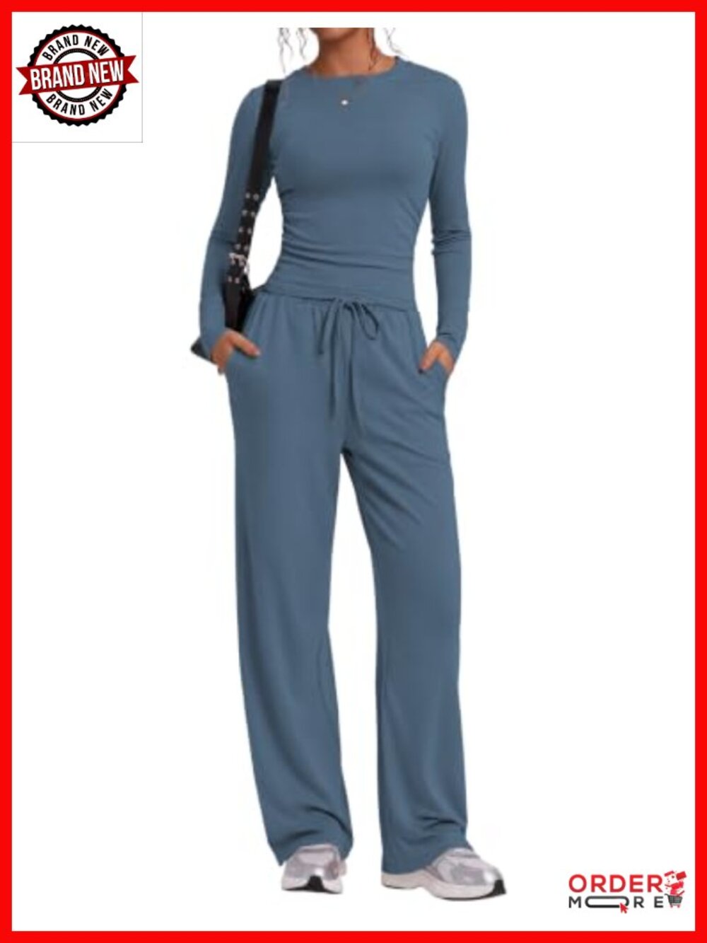 Women's 2 Piece Wide Leg Lounge Set Long Sleeve Top Casual Pant Set